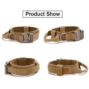 Tactical Dog Collar Military Dog Collar Adjustable Nylon Dog Collar Heavy Duty Metal Buckle with Handle for Dog Training (Brown,L)