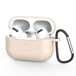 airpods pro case cover-portable shockproof soft silicone case, compatible with apple airpods pro(front led visible),airpods pro case cover with keychain (cream color)