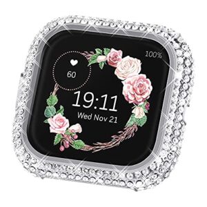 surace compatible for fitbit versa 2 case, bling cases with over 200 crystal diamond protective cover bumper for fitbit versa 2 smart watch, silver