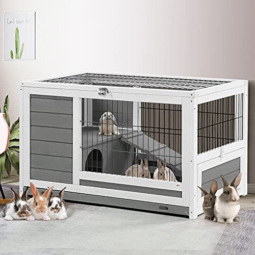 Esright Rabbit Hutch Pet House for Small Animals 35.4" Guinea Pig House Rabbit Cage with Run Bunny House Indoor & Outdoor