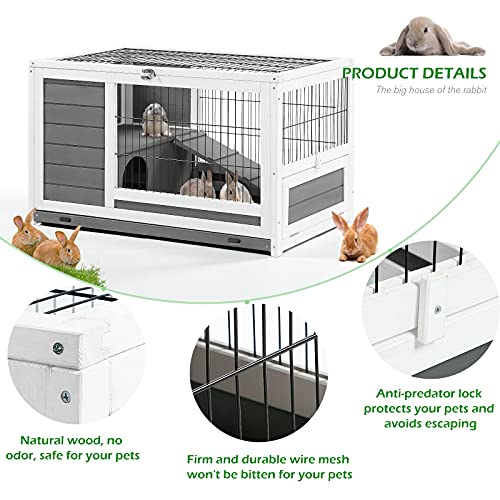 Esright Rabbit Hutch Pet House for Small Animals 35.4" Guinea Pig House Rabbit Cage with Run Bunny House Indoor & Outdoor