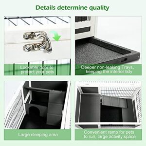 Esright Rabbit Hutch Pet House for Small Animals 35.4" Guinea Pig House Rabbit Cage with Run Bunny House Indoor & Outdoor