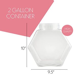 2 Gallon Hexagon Canister Container Jar Bucket With Lid, Large Clear Penny Jar Container For Cookies, Snacks, Dog Treats, Craft and Sewing Supplies, Ribbon, Laundry Pod