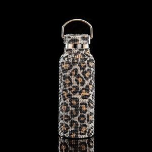 rbklo sparkling rhinestone insulated bottle, bling thermal bottle diamond thermol, vacuum flask mug coffee cups, thermos cups for hot drinks leakproof, best gift for men women (leopard, 750ml)