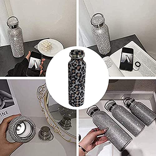 RBKLO Sparkling Rhinestone Insulated Bottle, Bling Thermal Bottle Diamond Thermol, Vacuum Flask Mug Coffee Cups, Thermos Cups for Hot Drinks Leakproof, Best Gift for Men Women (Leopard, 750ml)