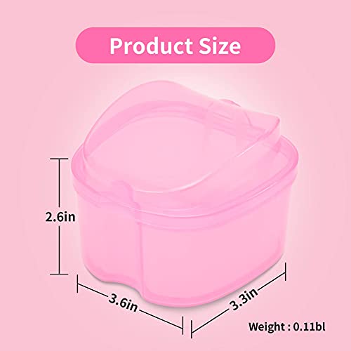 Dental Orthodontic Retainer Container Cleaning Case,Denture Bath Box Case Cup Holder, Mouthguard Storage Soaking Case - Leak Proof with Lid Waterproof - Pink