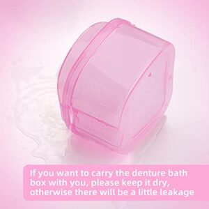 Dental Orthodontic Retainer Container Cleaning Case,Denture Bath Box Case Cup Holder, Mouthguard Storage Soaking Case - Leak Proof with Lid Waterproof - Pink