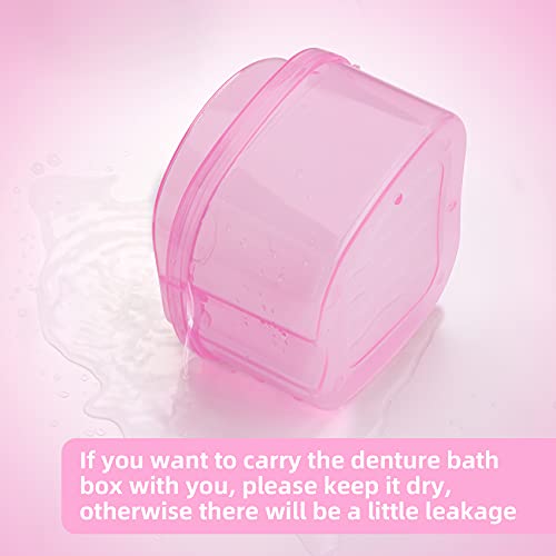 Dental Orthodontic Retainer Container Cleaning Case,Denture Bath Box Case Cup Holder, Mouthguard Storage Soaking Case - Leak Proof with Lid Waterproof - Pink