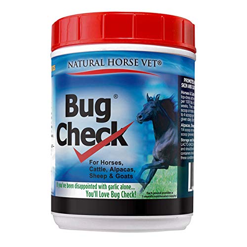 Natural Horse Vet Bug Check. Feed-Thru Supplement for Horses, Cattle, Alpacas, Sheep and Goats. Promotes and Maintains Healthy Skin and Coat. Works Around The Clock from The Inside Out. (2 Lbs)