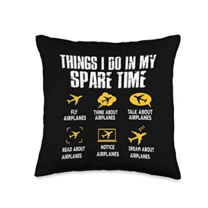 bw pilot gifts things i do in my spare time funny aviation gift for pilot throw pillow, 16x16, multicolor
