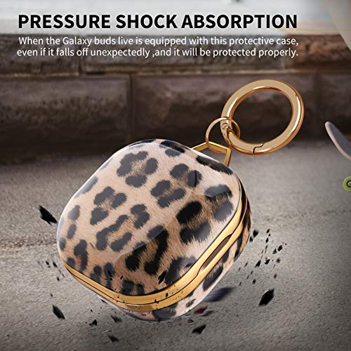 Newseego Compatible with Samsung Galaxy Buds 2 Case (2021)/Galaxy Buds Pro Case/Galaxy Buds Live Case Cover Pink Marble Hard Protective Cover Case with Metal Keychain for Girls Women-Leopard