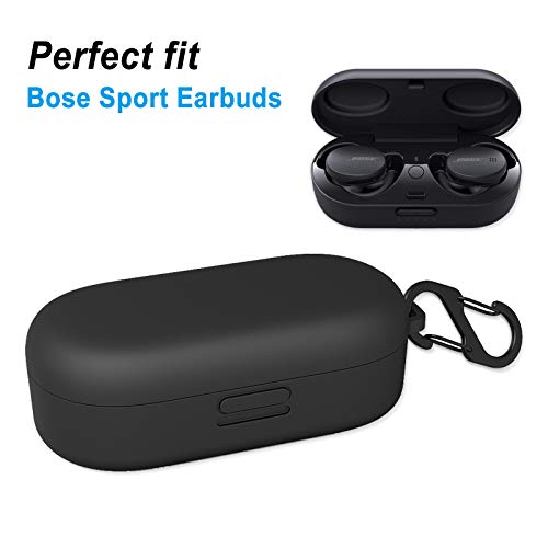 for Bose Sport Earbuds Case Cover (Not fit for Bose QuietComfort Earbuds), Portable Silicone Protective Case with Carabiner (Black)