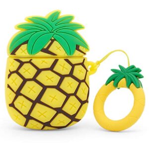 yonocosta cute airpods case, airpods 2 case, pineapple cool funny 3d fruit shaped full protection shockproof soft silicone charging case cover skin with keychain for airpods 1&2