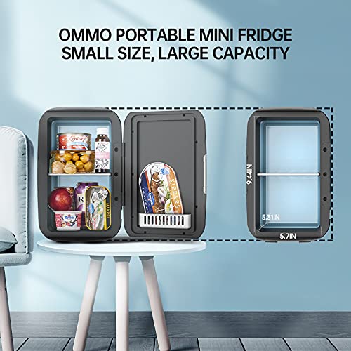 OMMO Mini Fridge, 6 L Portable Fridge, Cooler and Warmer Compact Small Refrigerator with AC/DC Power, for Skincare, Medications, Beverage, Home and Travel, Black