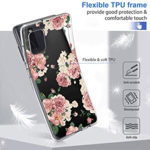 Compatible with Samsung Galaxy A02s Transparent Floral Case Flower Design Soft Clear Flexible TPU Cover for Girls Women Shockproof Slim Fit TPU Protective Case Cover for Samsung A02s