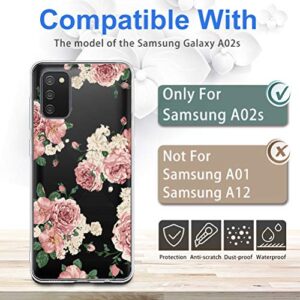 Compatible with Samsung Galaxy A02s Transparent Floral Case Flower Design Soft Clear Flexible TPU Cover for Girls Women Shockproof Slim Fit TPU Protective Case Cover for Samsung A02s