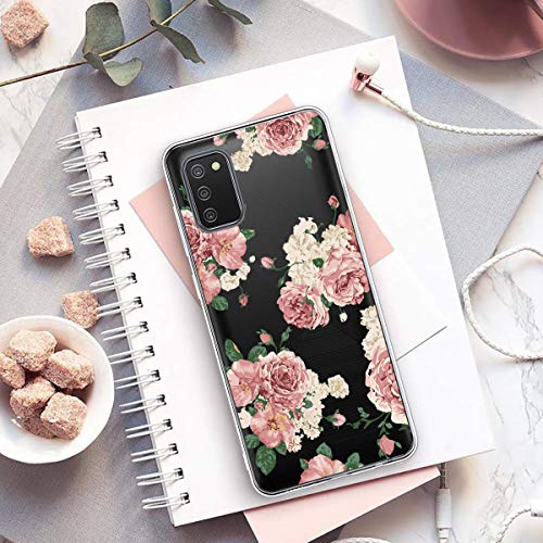 Compatible with Samsung Galaxy A02s Transparent Floral Case Flower Design Soft Clear Flexible TPU Cover for Girls Women Shockproof Slim Fit TPU Protective Case Cover for Samsung A02s