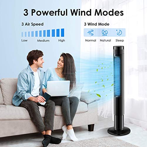 Bladeless Tower Fan - 43” 85°Oscillating Fan with Remote Control , LED Display, 3 Mode& 3 Speed 12 Hours Timer Quiet and Compact Vertical Fan, Safe for Kids and Pets, Home, Office use -5314 black