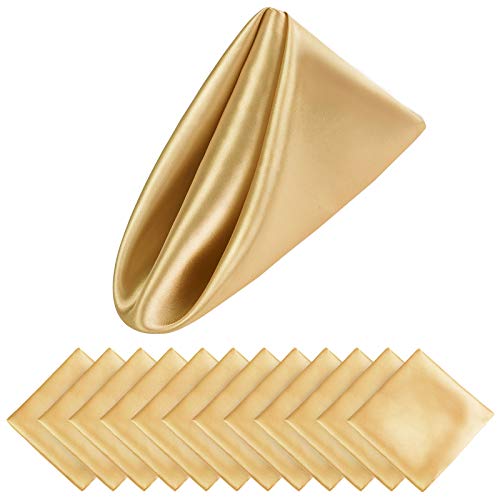 Aneco 12 Pieces Satin Napkin Square 20 x 20 Inches Dinner Napkins Weddings Party Napkin Soft Table Napkins for Romantic Weddings Party Dinner Decoration (Gold)