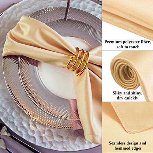 Aneco 12 Pieces Satin Napkin Square 20 x 20 Inches Dinner Napkins Weddings Party Napkin Soft Table Napkins for Romantic Weddings Party Dinner Decoration (Gold)