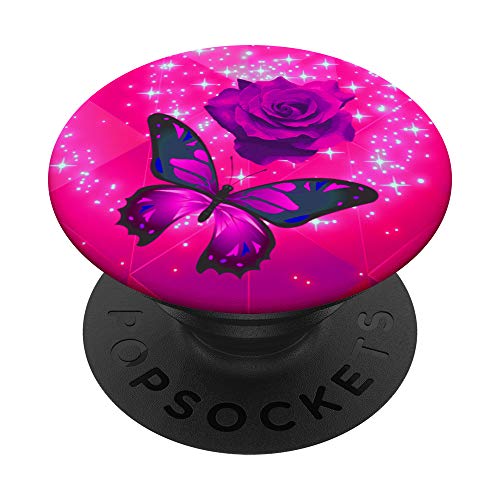 Rose Flower Cell Phone Button Pop Up Holder Pink Butterfly PopSockets PopGrip: Swappable Grip for Phones & Tablets