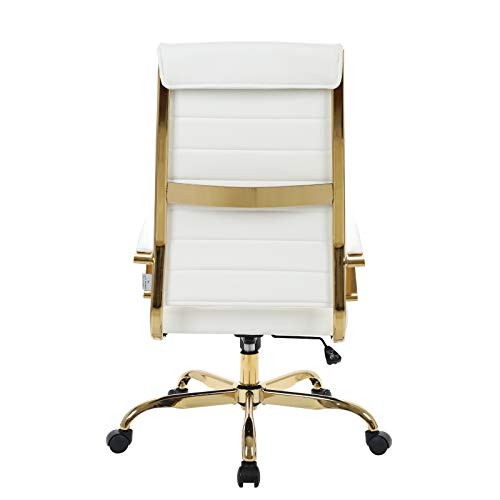 LeisureMod Benmar Modern High-Back Adjustable Swivel Leather Office Chair with Gold Frame (White)