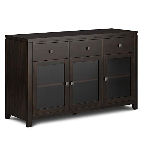 SIMPLIHOME Cosmopolitan SOLID WOOD 54 inch Wide Contemporary Sideboard Buffet in Mahogany, for the Dining Room and Kitchen