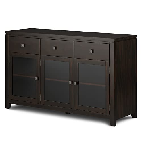 SIMPLIHOME Cosmopolitan SOLID WOOD 54 inch Wide Contemporary Sideboard Buffet in Mahogany, for the Dining Room and Kitchen