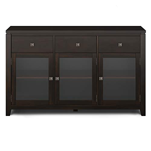 SIMPLIHOME Cosmopolitan SOLID WOOD 54 inch Wide Contemporary Sideboard Buffet in Mahogany, for the Dining Room and Kitchen