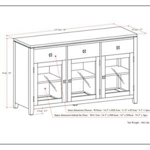 SIMPLIHOME Cosmopolitan SOLID WOOD 54 inch Wide Contemporary Sideboard Buffet in Mahogany, for the Dining Room and Kitchen