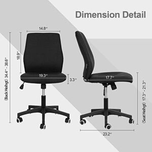 Okeysen Armless Office Desk Chair - Ergonomic Small Task Studio Chairs, Fabric Swivel Computer Home Office Chair Without Arms. (Black)