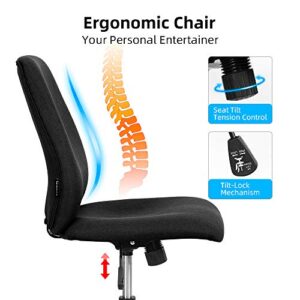 Okeysen Armless Office Desk Chair - Ergonomic Small Task Studio Chairs, Fabric Swivel Computer Home Office Chair Without Arms. (Black)