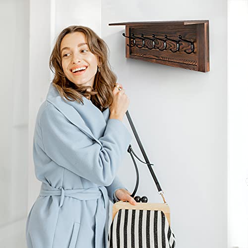 KIBAGA Decorative Coat Rack for Wall Mount - Large Hanger with Shelf and 6 Hooks to Simplify Your Home