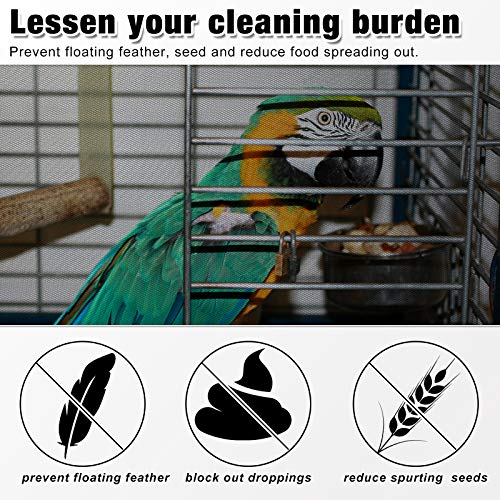 2 Pieces Adjustable Bird Cage Cover Birdcage Nylon Mesh Netting Birdcage Cover Seed Catcher Soft Skirt Guard for Parrot Parakeet Macaw Round Square Cage (White, Black, 78 x 14.6 Inch)