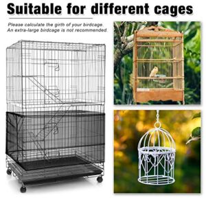 2 Pieces Adjustable Bird Cage Cover Birdcage Nylon Mesh Netting Birdcage Cover Seed Catcher Soft Skirt Guard for Parrot Parakeet Macaw Round Square Cage (White, Black, 78 x 14.6 Inch)