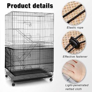 2 Pieces Adjustable Bird Cage Cover Birdcage Nylon Mesh Netting Birdcage Cover Seed Catcher Soft Skirt Guard for Parrot Parakeet Macaw Round Square Cage (White, Black, 78 x 14.6 Inch)