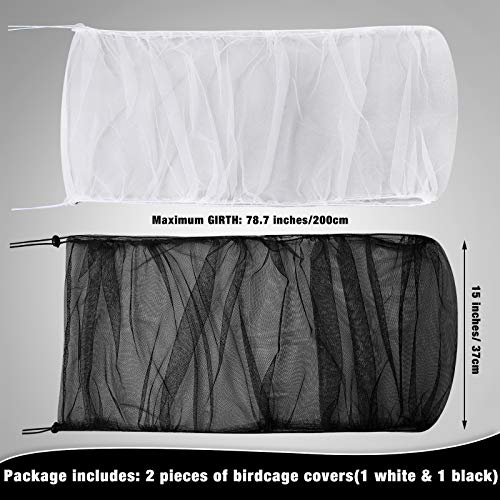 2 Pieces Adjustable Bird Cage Cover Birdcage Nylon Mesh Netting Birdcage Cover Seed Catcher Soft Skirt Guard for Parrot Parakeet Macaw Round Square Cage (White, Black, 78 x 14.6 Inch)