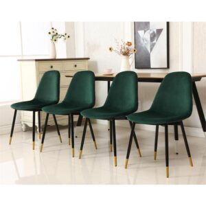 Roundhill Furniture Lassan Contemporary Fabric Dining Chairs, Set of 4, Wood, 22.25"D x 17.25"W x 33.25"H, Green