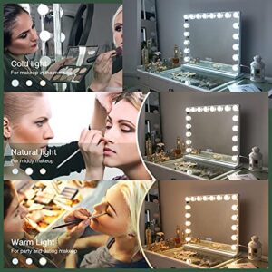 FENCHILIN Vanity Mirror for Makeup Bluetooth, Extra Large Hollywood Lighted Mirror with 18 Dimming LED Bulbs Smart, Tabletop/Hanging Cosmetic Mirror with Touch Screen & USB Charging Port & Speaker