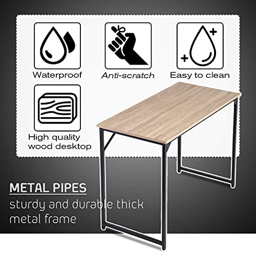 HCB Computer Desk 39inch Home Office Desk Writing Study Table Modern Simple Style PC Desk with Black Metal Frame(Nature),39x20x29inch