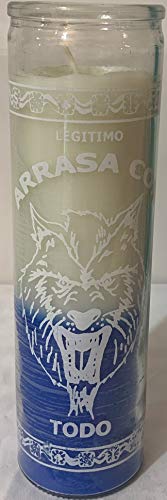 Veladoras Misticas Coyote Arrasa Con Todo 7-Day Unscented White/Blue Candle in Glass