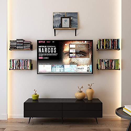 Wallniture Ponza Wood Floating Shelves for Wall Storage, Natural Burned Small Bookshelf Set of 5