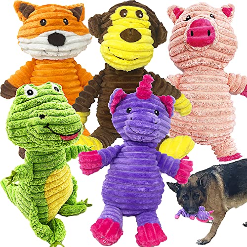 Jalousie 5 Pack Dog Toys Dog Plush Toys Assortment Value Bundle Dog Squeaky Toys Assortment Puppy Pet Mutt Dog Toy Dog Squeak Toy for Medium Large Dogs