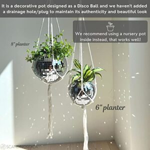 SCANDINORDICA Disco Ball Planter – Disco Ball Plant Hanger, Mirror Disco Planter with Chain and Macrame Hanger, Hanging Planters for Indoor Plants | 6 inch Silver