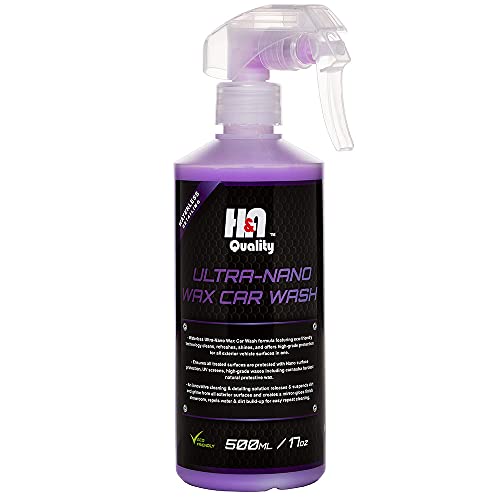 H&A QUALITY Ultra-Nano Wax Car Wash - Waterless Cleaning, Premium Exterior Detailing Spray with Carnauba - Clean, Shine, Protect Your Automobile - Restores Glossy Showroom Finish, Removes Dirt - 500ml