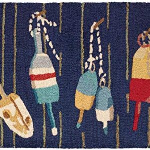 Chandler 4 Corners Artist-Designed Buoys on Navy Hand-Hooked Wool Accent Rug (2' x 3')