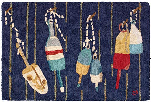 Chandler 4 Corners Artist-Designed Buoys on Navy Hand-Hooked Wool Accent Rug (2' x 3')