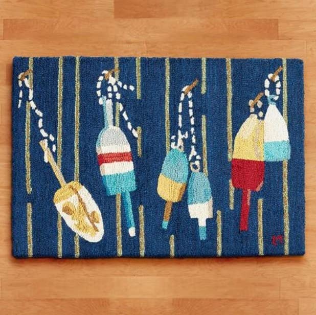 Chandler 4 Corners Artist-Designed Buoys on Navy Hand-Hooked Wool Accent Rug (2' x 3')
