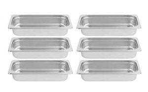 chefq [set of 6] 2 1/2 inch deep steem tabel pans third size, anti-jam stainless steel (6, third size)