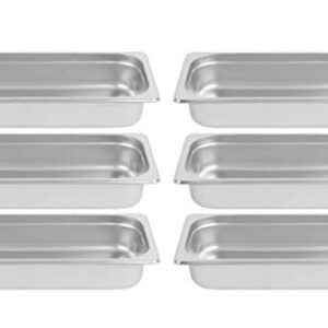 CHEFQ [Set of 6] 2 1/2 inch Deep Steem Tabel Pans Third Size, Anti-jam Stainless Steel (6, Third Size)